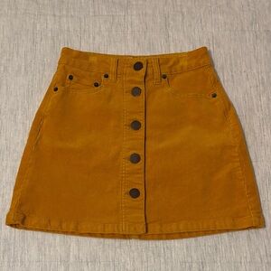 NOBO Button-Front Corduroy A-Line Skirt in Mustard Yellow